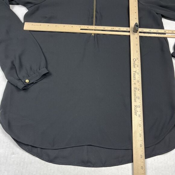 Cache 1/4 Zip Lace Blouse Black Long Sleeve Dressy Top Lightweight Shirt SMALL - Picture 6 of 9